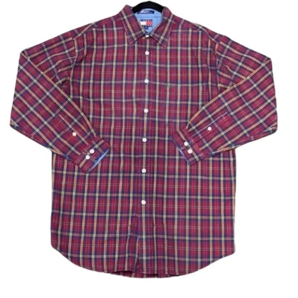 Tommy jeans Red plaid button down shirt men’s Med